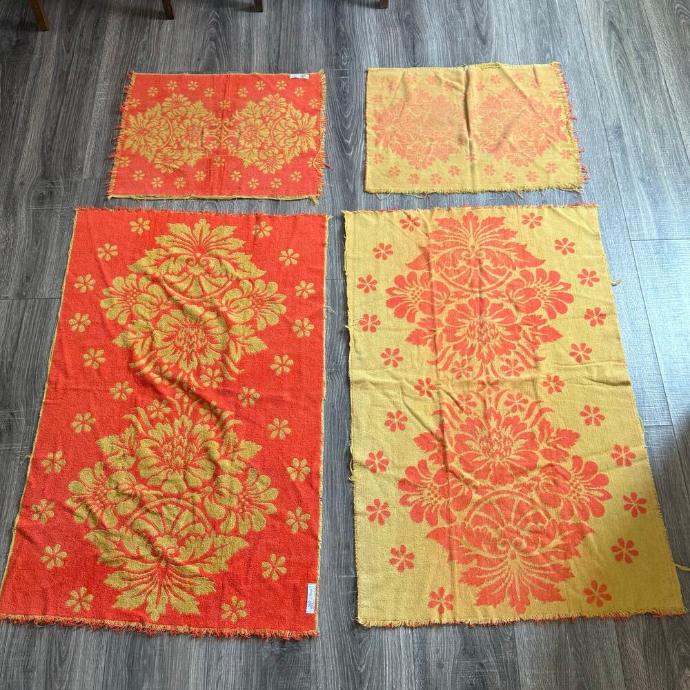 VTG Set of 4 St. Marys orange 100% cotton floral reversible bath hand towels MCM